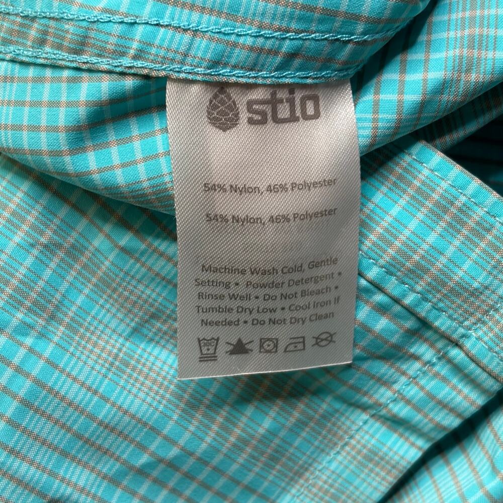 Stio Button Up Shirt Women’s Medium Turquoise Plaid Snap Western Outdoor Hiking - Picture 8 of 10